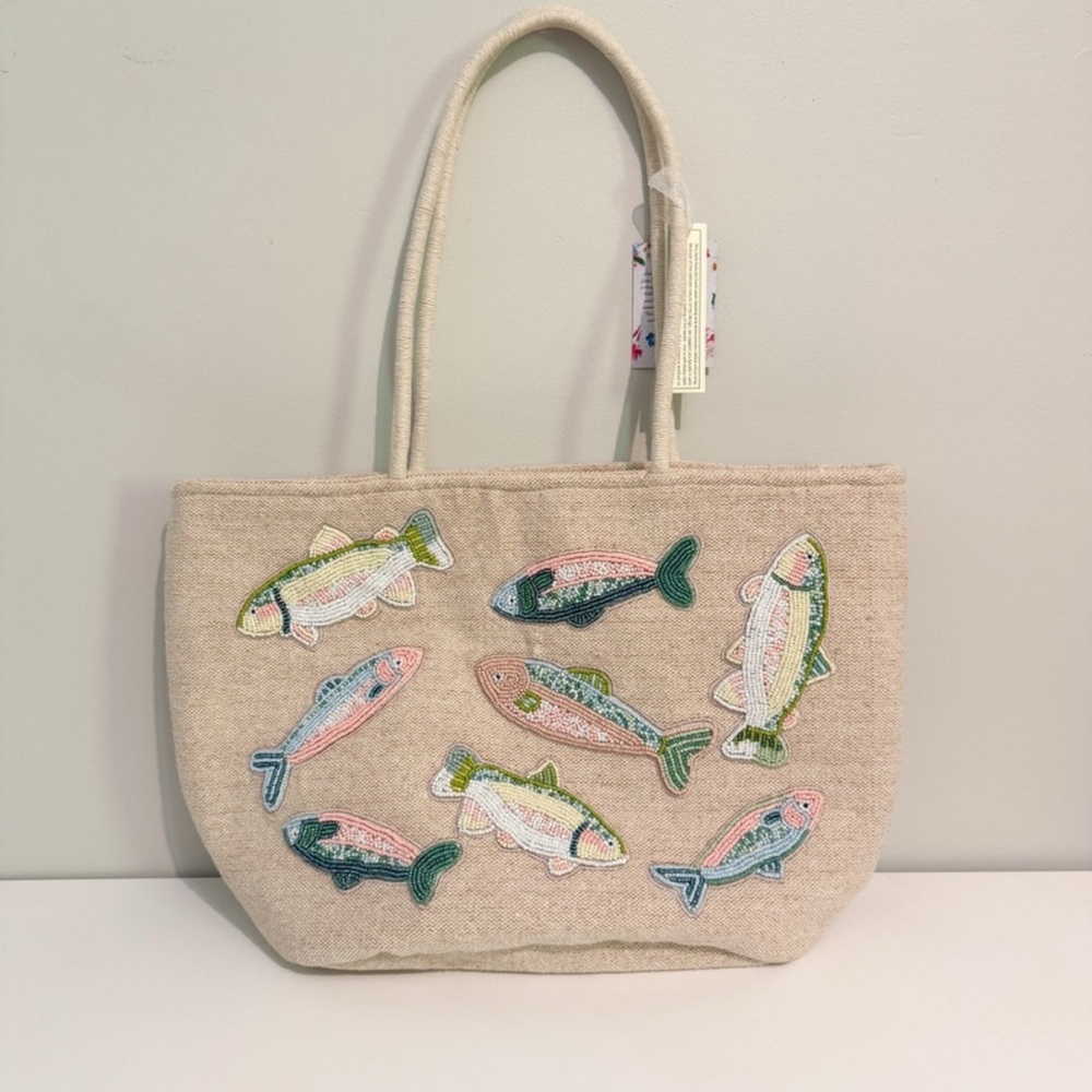 Chic Embroidered Beaded Fish Tote Bag